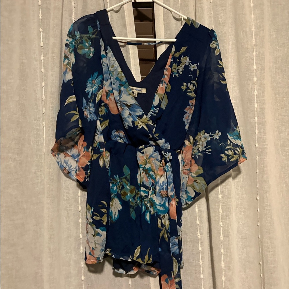 Bailey Blue Navy Floral Wrap Blouse